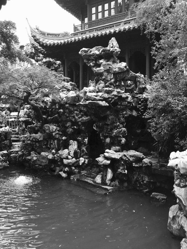 Formation rocheuse avec des arbres dans un jardin.