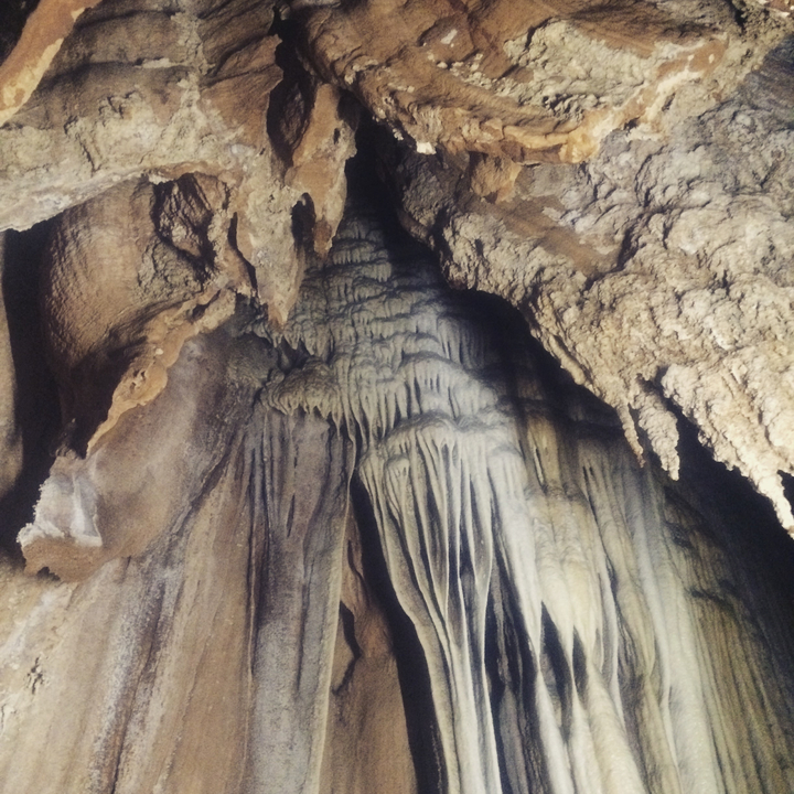 Limestone formations inside a cave.
