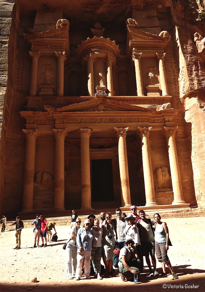 The Treasury at Petra with sunlight highlighting its facade.