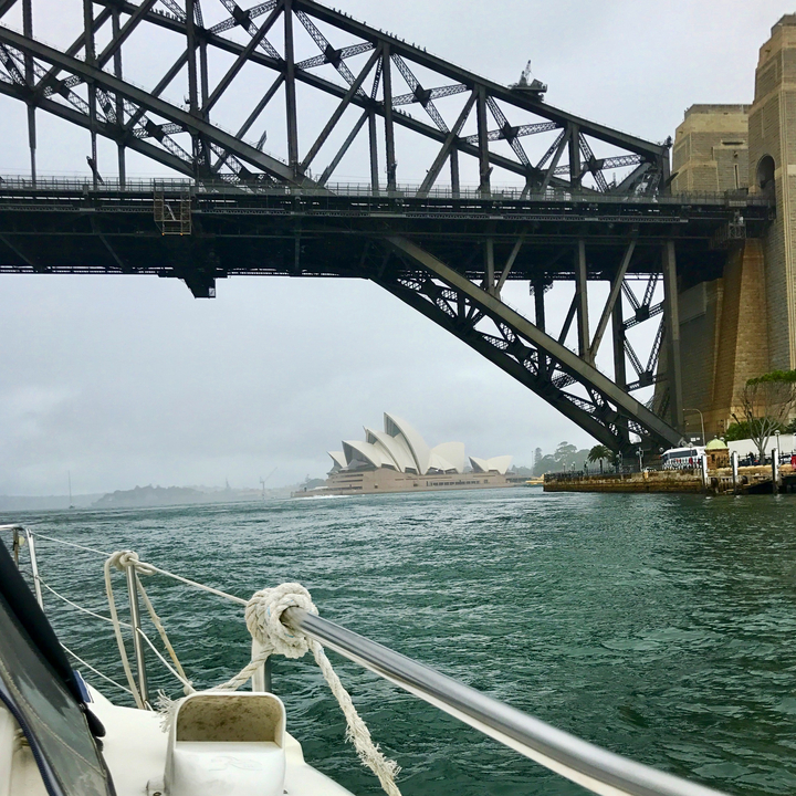 Sydney Opera House with the Sydney Harbour Bridge in the background.