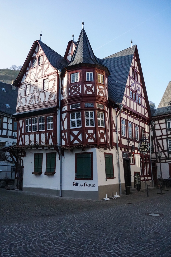 A traditional half-timbered house with intricate design details.