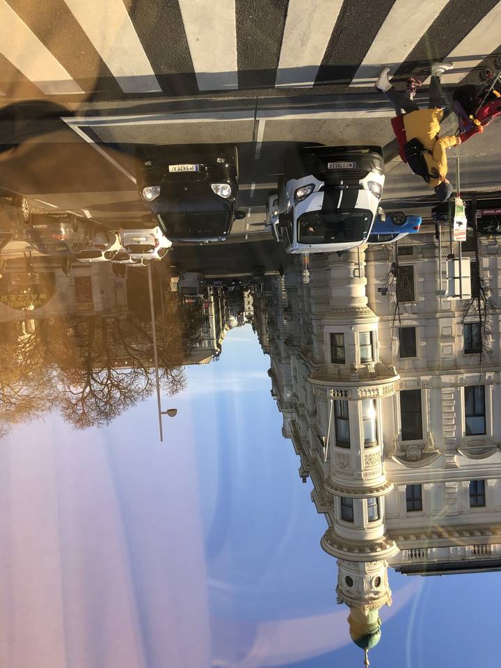 Street view with historical buildings.