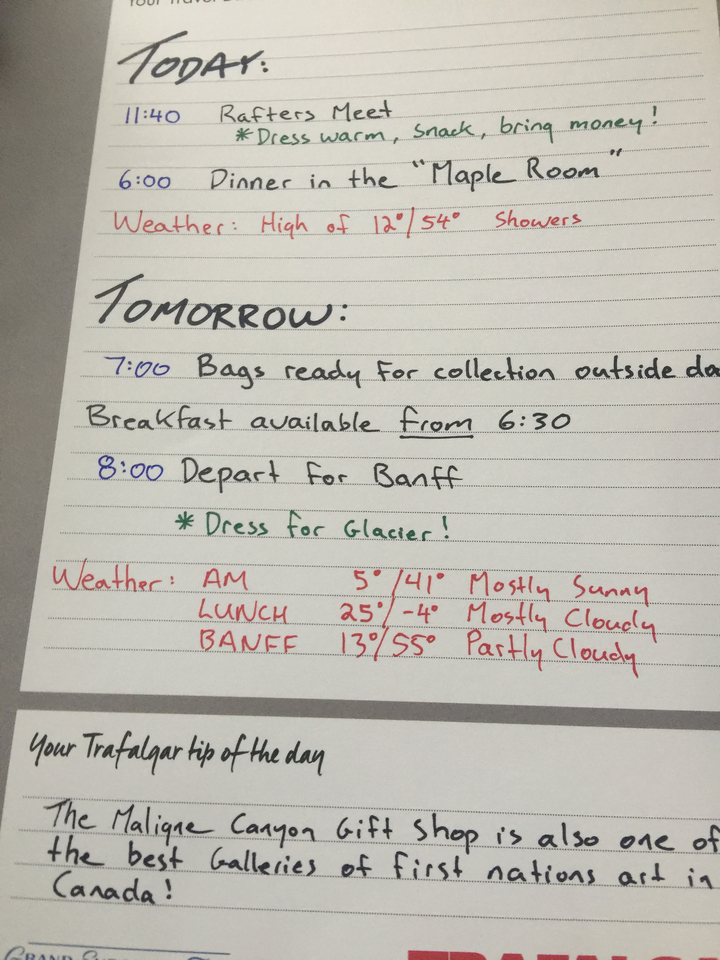 Note d'itinéraire manuscrite avec détails météorologiques.