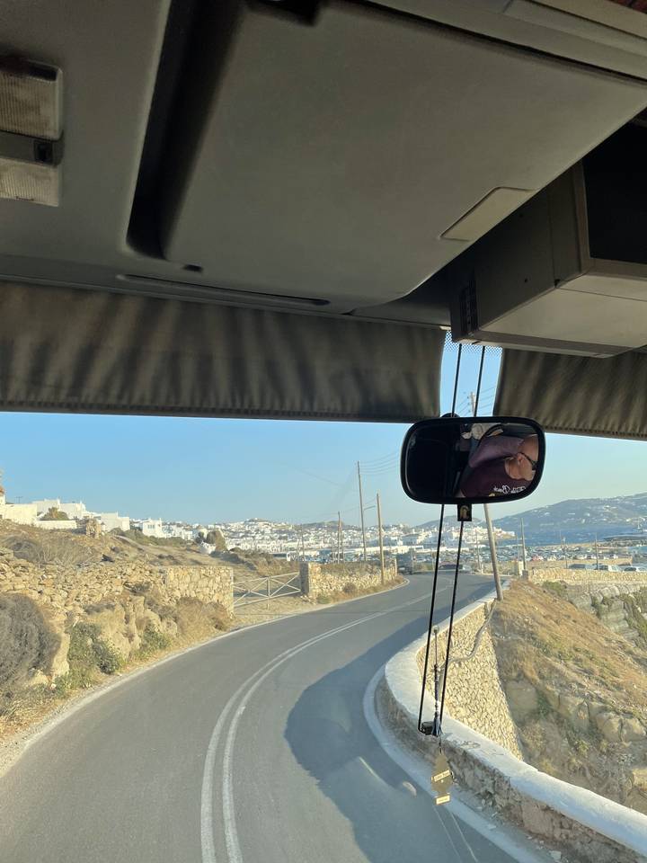 Upside-down view from inside a vehicle on a winding road