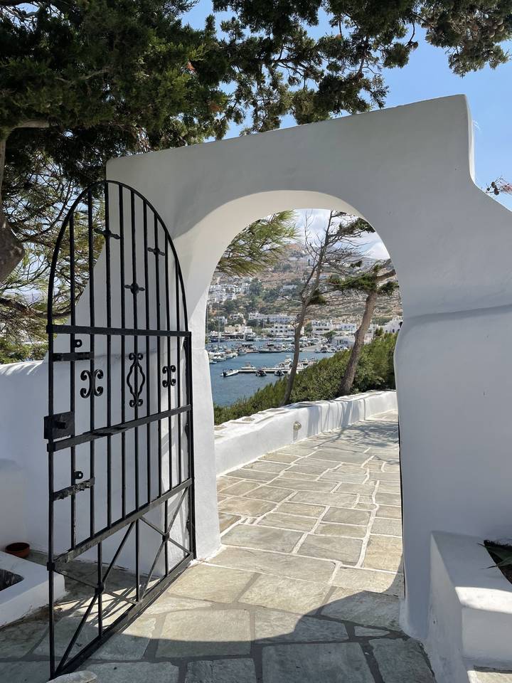 View of a marina seen through an archway