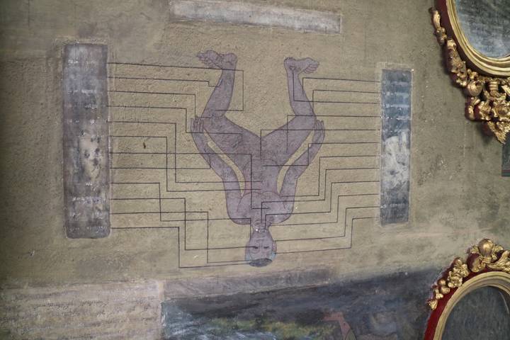 Ancient wall mural depicting medical concepts.