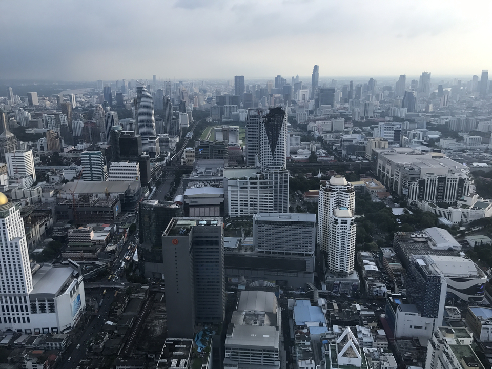 Skyline of a modern city with skyscrapers.