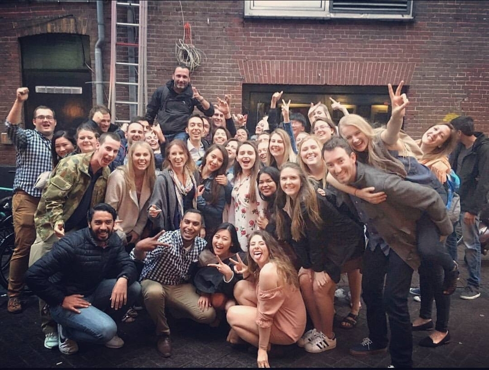 Large group of people having a celebration outdoors.