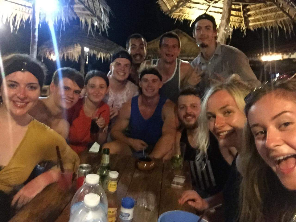 Group selfie at night with friends.
