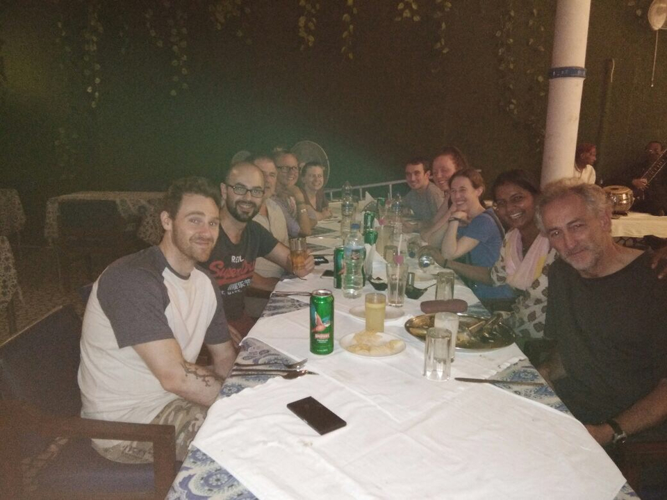 Group dining together at a table.