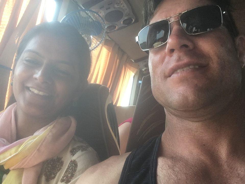 Close-up of two people in a vehicle