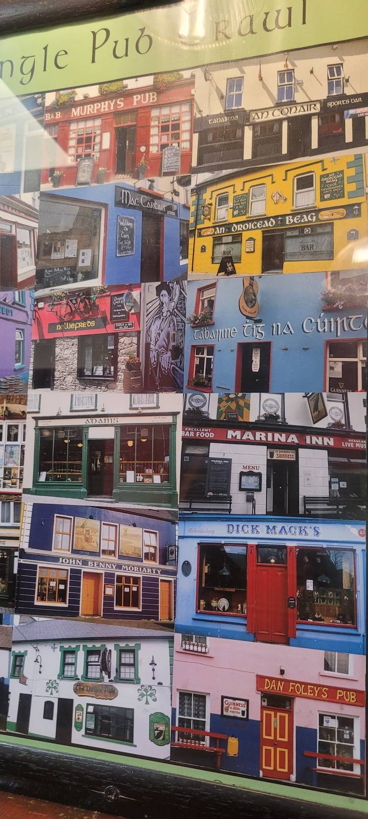 Display of various colorful storefronts in a collage.
