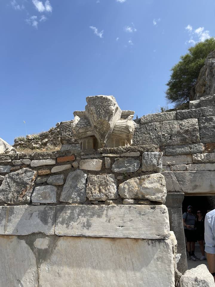 Ancient stone structure with blue sky.