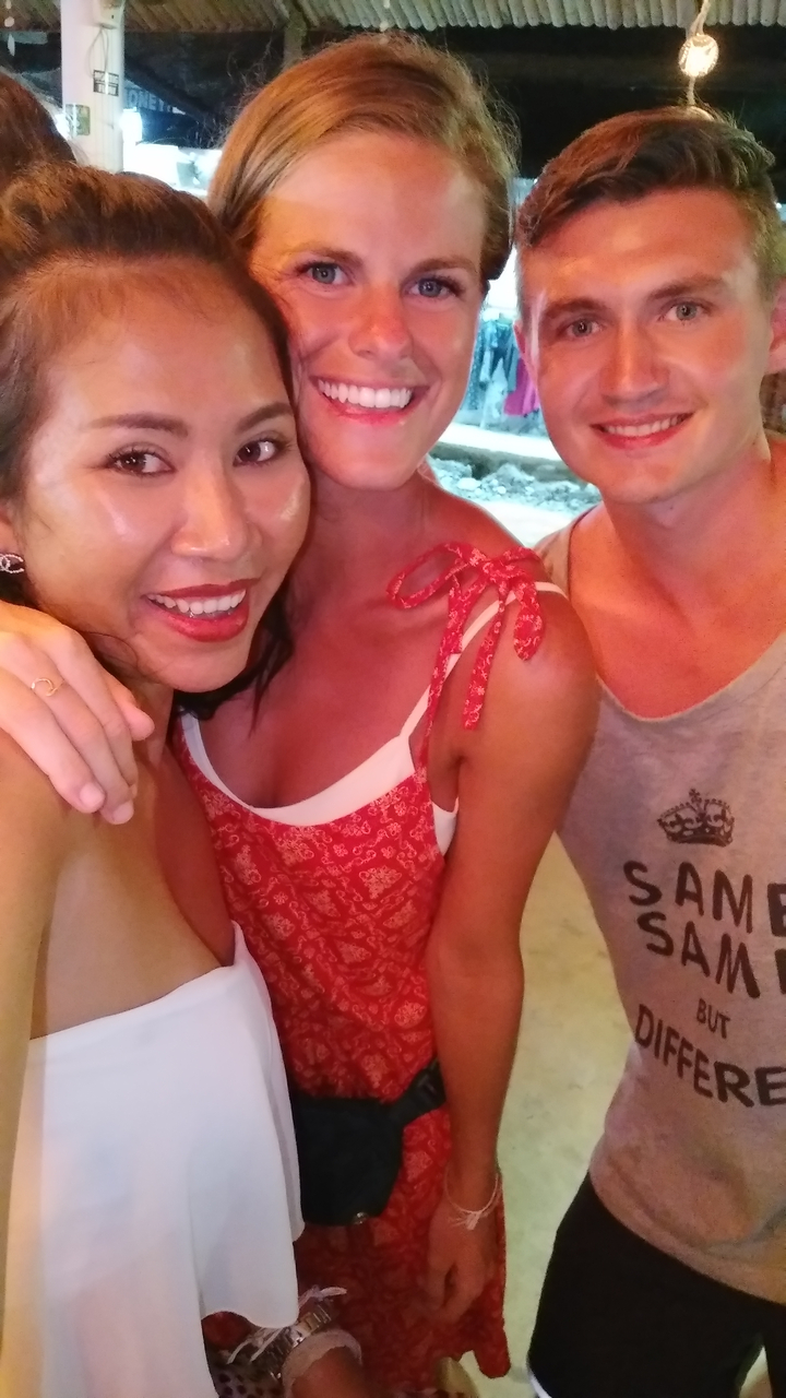 Close-up of people partially visible in a social setting.