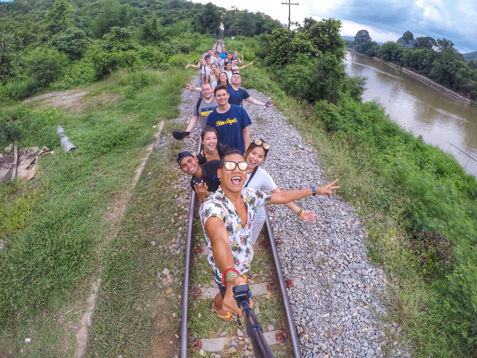 Group photo on a railway track.