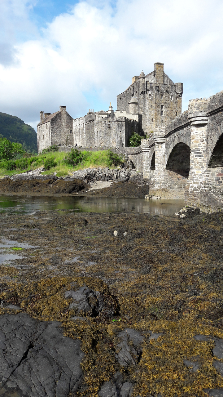 A historical stone bridge over a moat.