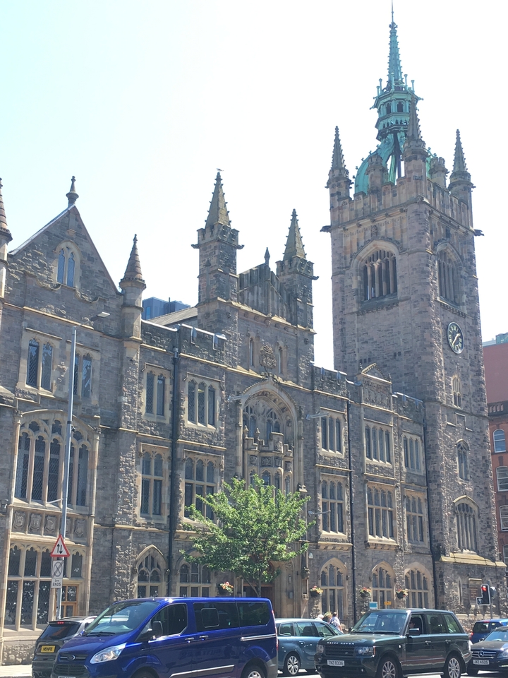 A historic church building with towers.