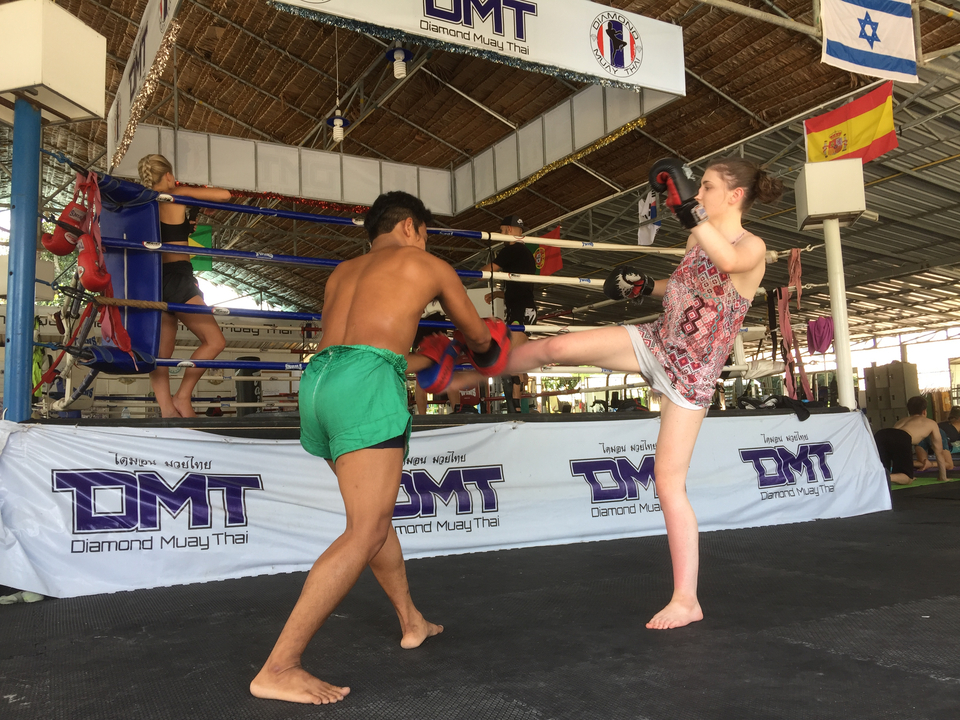 Muay Thai training session in a gym