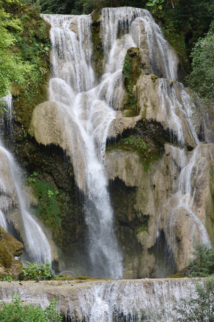 Close-up view of a waterfall cascade.