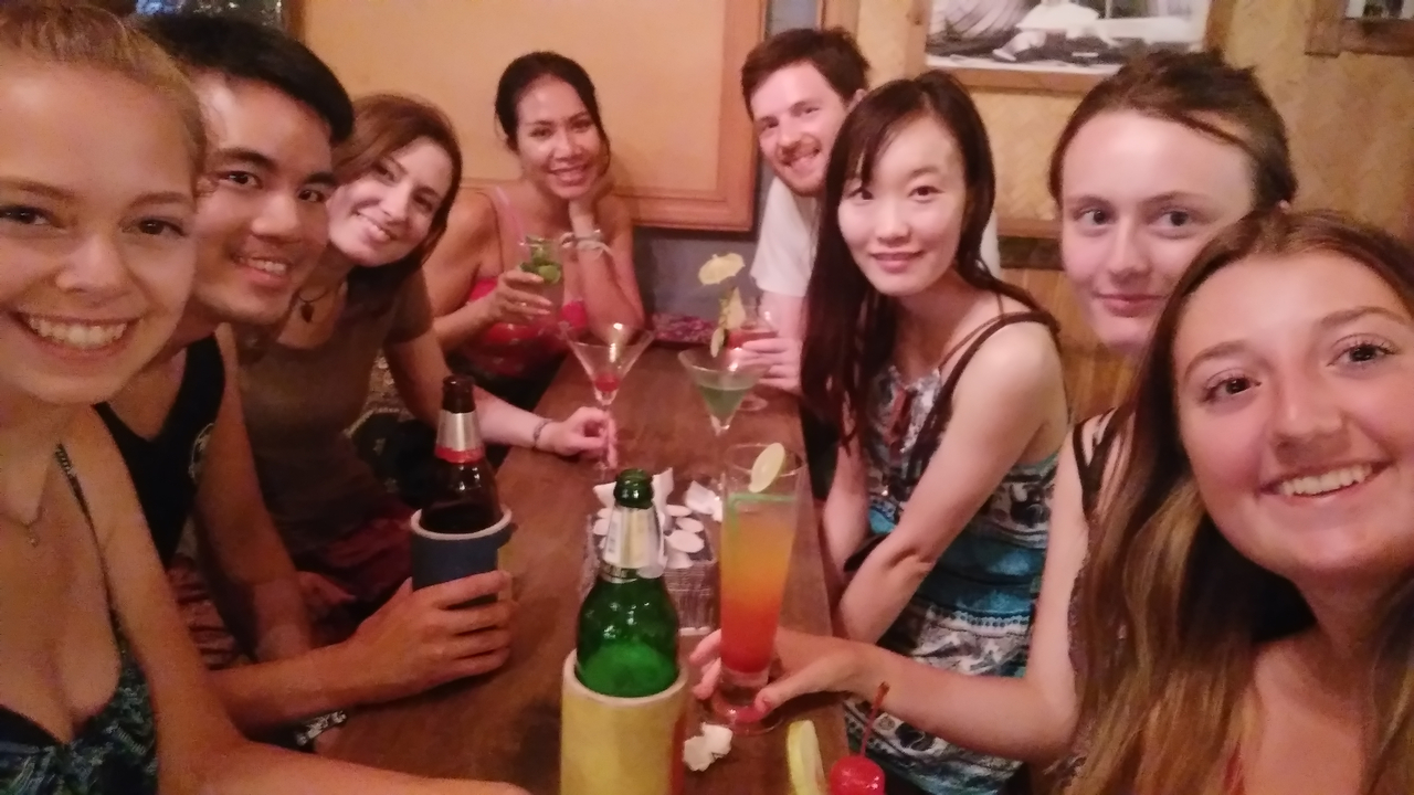 Group of friends enjoying drinks.