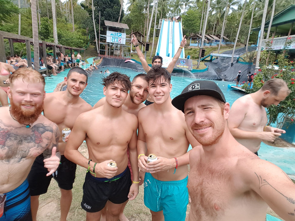 Group of young men at a waterpark.