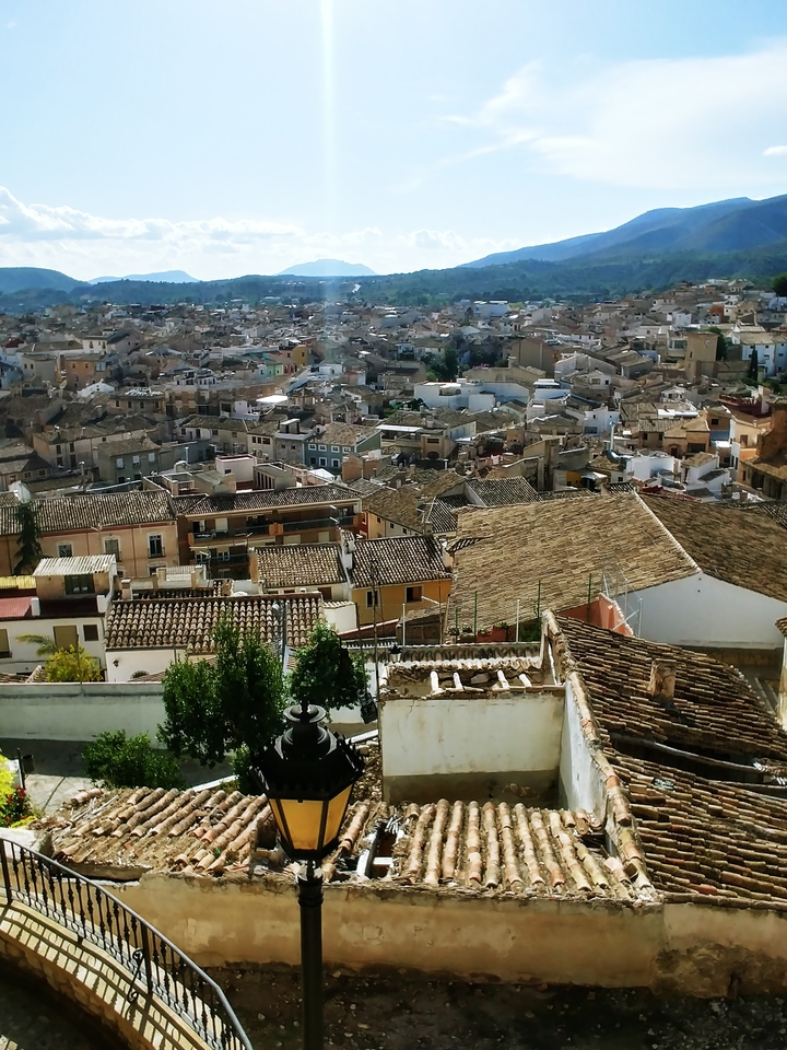 Overview of a cityscape with numerous tightly-packed, traditional rooftops.
