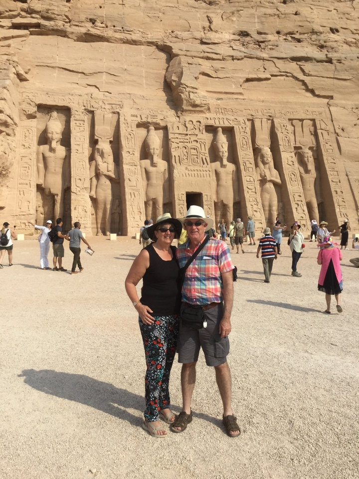 Tourists in front of the Abu Simbel temples.