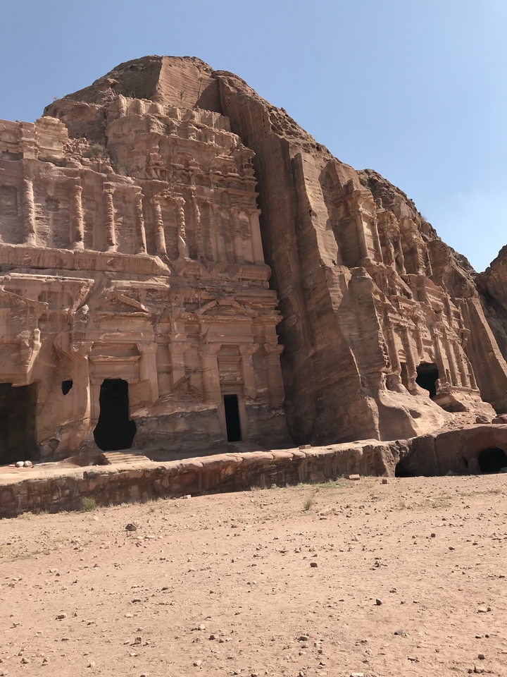 Rock-cut architectural ruins at Petra.