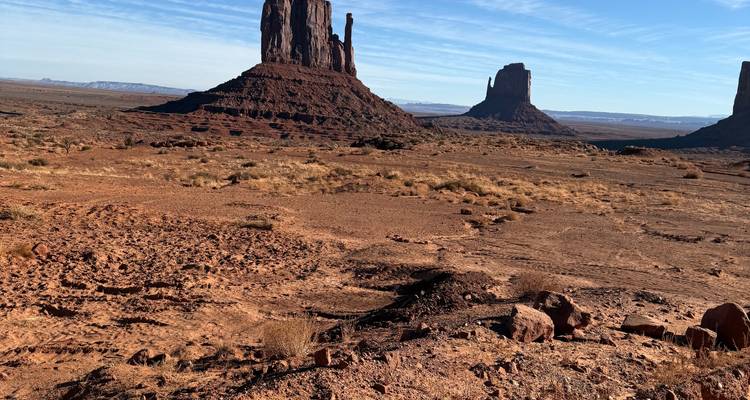 Monument Valley scenic view with iconic rock formations.