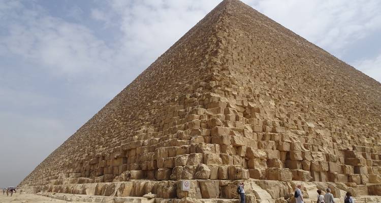Close-up of a pyramid showcasing its massive stone blocks.