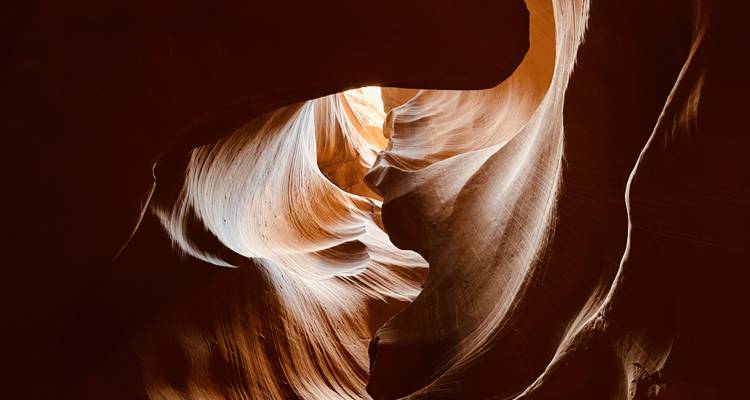 Inside the textured rock formations of Antelope Canyon.