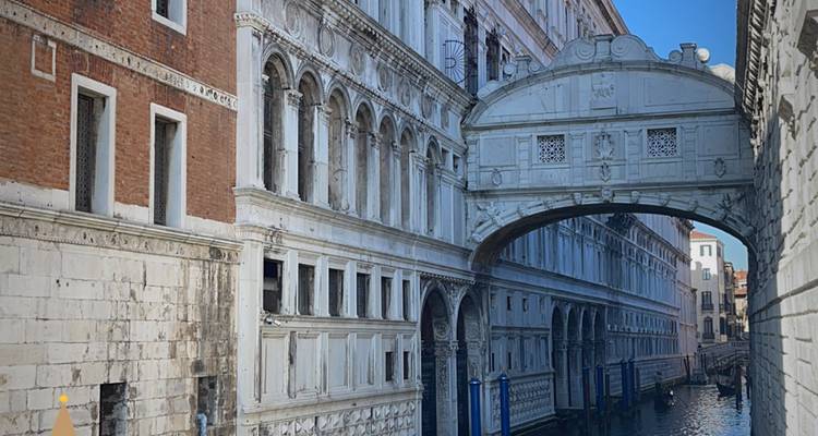 Bridge of Sighs over a canal in Venice, Italy.