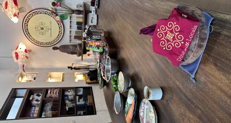 Cooking class setup with ingredients on a table.