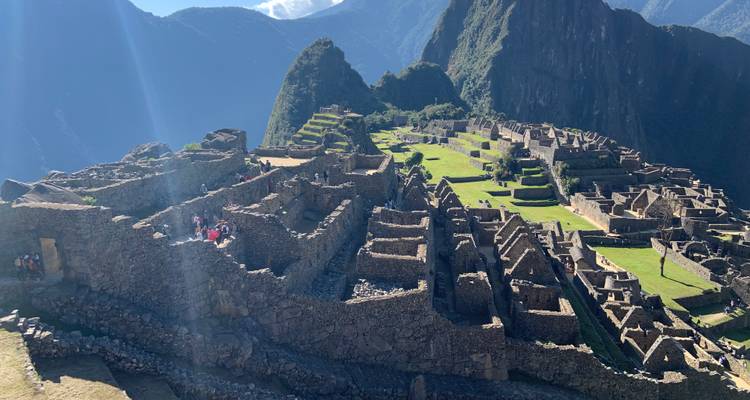 Iconic view of Machu Picchu under a clear blue sky.