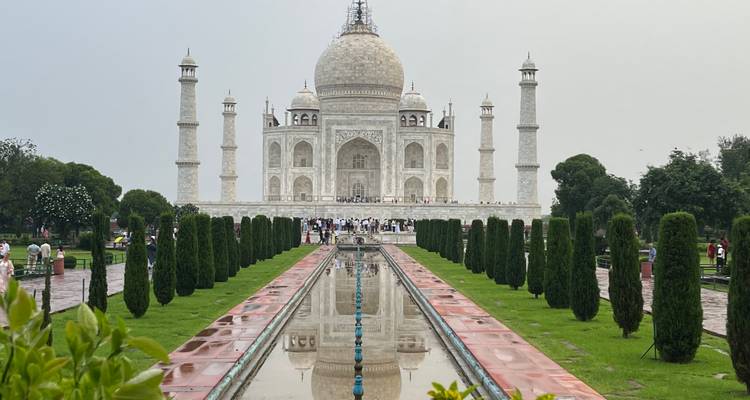 Taj Mahal with reflection pool in front.