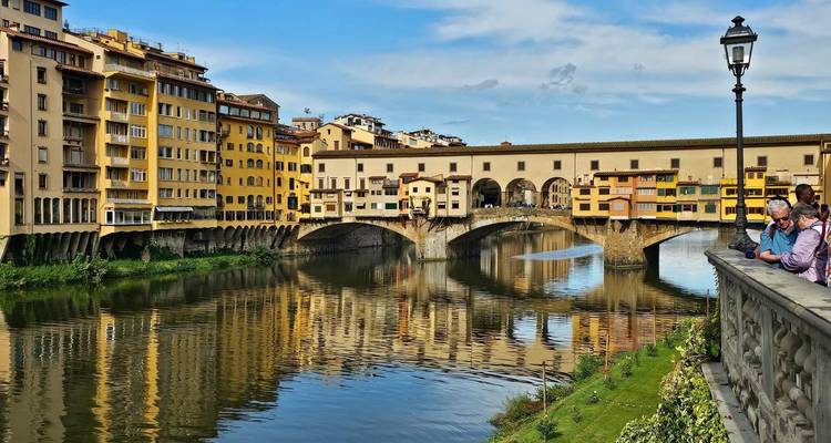 View of Ponte Vecchio and the Arno River in Florence.
