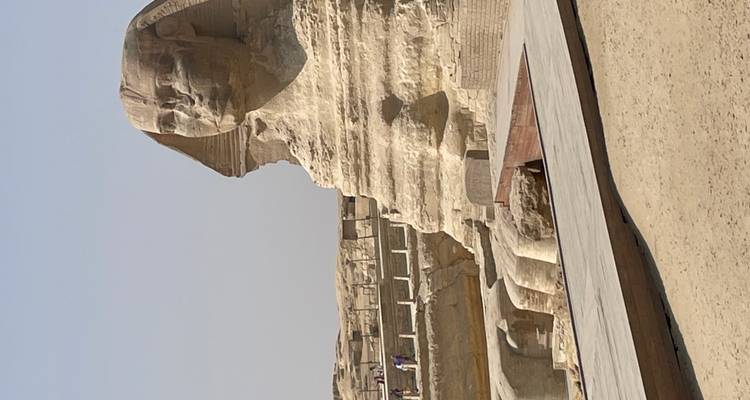 The Great Sphinx of Giza with desert backdrop.