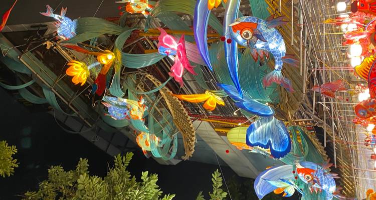 Décorations de rue et lanternes colorées à Hanoï, Vietnam.