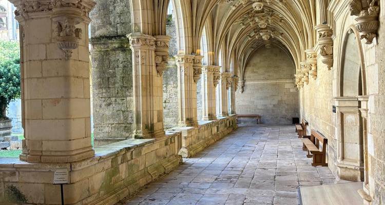 Architectural details of a cloister with arches.