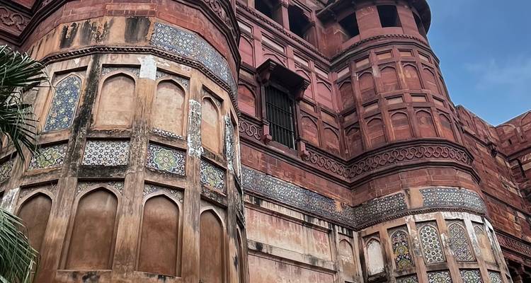 Close-up view of architectural details of Agra Fort.