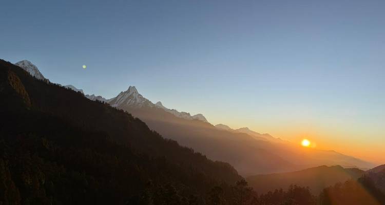 Panoramic view of mountains during sunset with a clear sky.