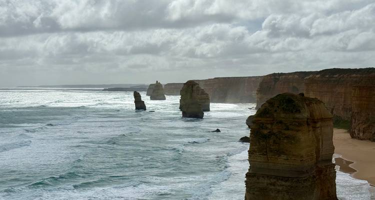 The Twelve Apostles rock formations along the coast.