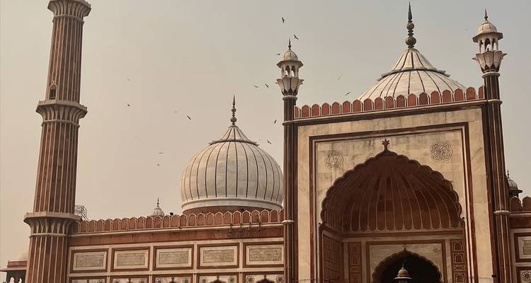Majestueuze moskee met koepels en minaretten tegen de hemel.