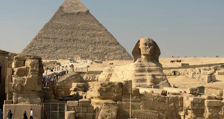 The Great Sphinx and Pyramid with tourists