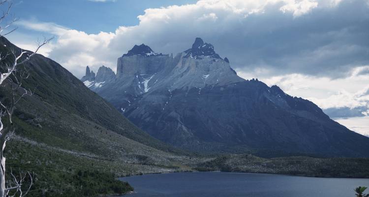 Mountains overlooking a large lake.