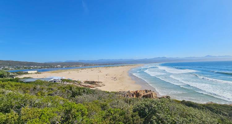 Vue panoramique d'une plage de sable avec des vagues océaniques.