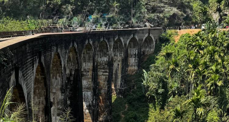Célèbre pont aux Neuf Arches entouré d'une végétation luxuriante.