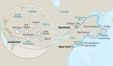 Les magnifiques Rocheuses canadiennes et la côte est de l'Amérique du Nord - Croisière et voyage terrestre