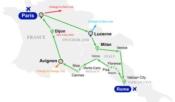 7-Day Italy, France and Swiss Circular Bus Tour from Paris