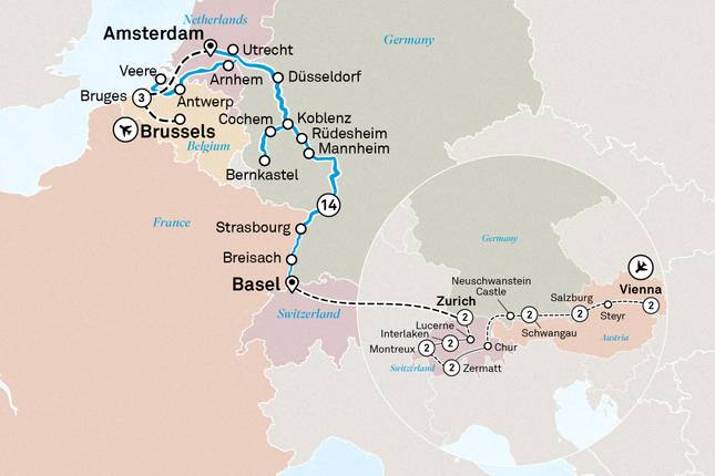 Romantic Rhine & Moselle with Bruges & Wonders of Switzerland & Austria 2027 - 32 Days (from Vienna to Bruges)